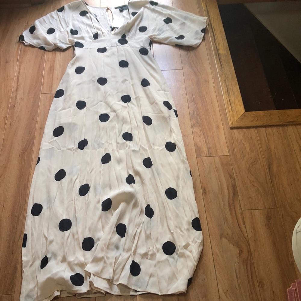 NWT Forever21 White/cream & Black dots maxi dress